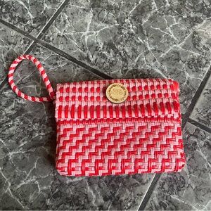 Red and White Woven Clutch
